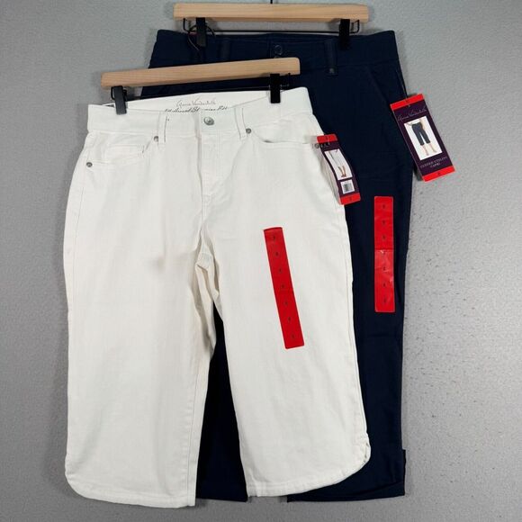 Gloria Vanderbilt Cuffed Utility Capri Skimmer Pants Women 8 White Blue Set Of 2 - Picture 1 of 16